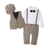 New Spring and Autumn Children's Clothing Baby BoysStyle Vest Romper with Gentleman Hat, 1st Birthday Outfit Newborn Gentleman Suit