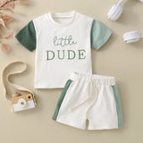 Children's Short Sleeve Color Contrast Patchwork English Printed T-shirt Suit