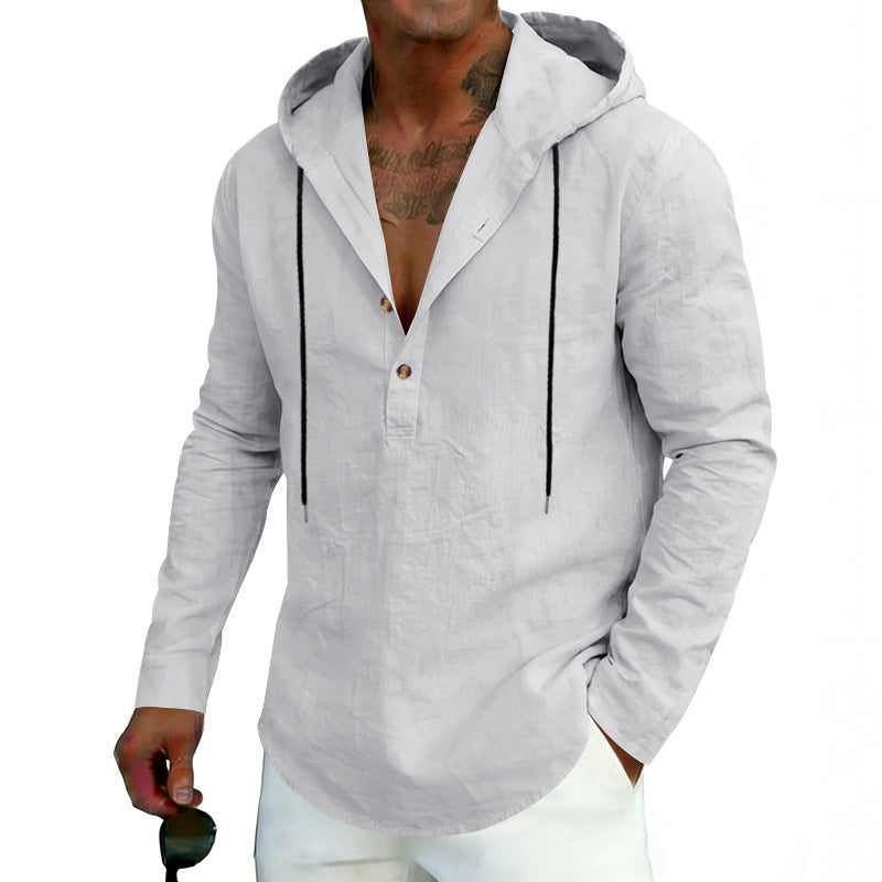 Men's Casual Linen Hoodie Long-Sleeve Top