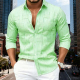 Men's Fashion Blue And White Striped Long-Sleeve Shirt