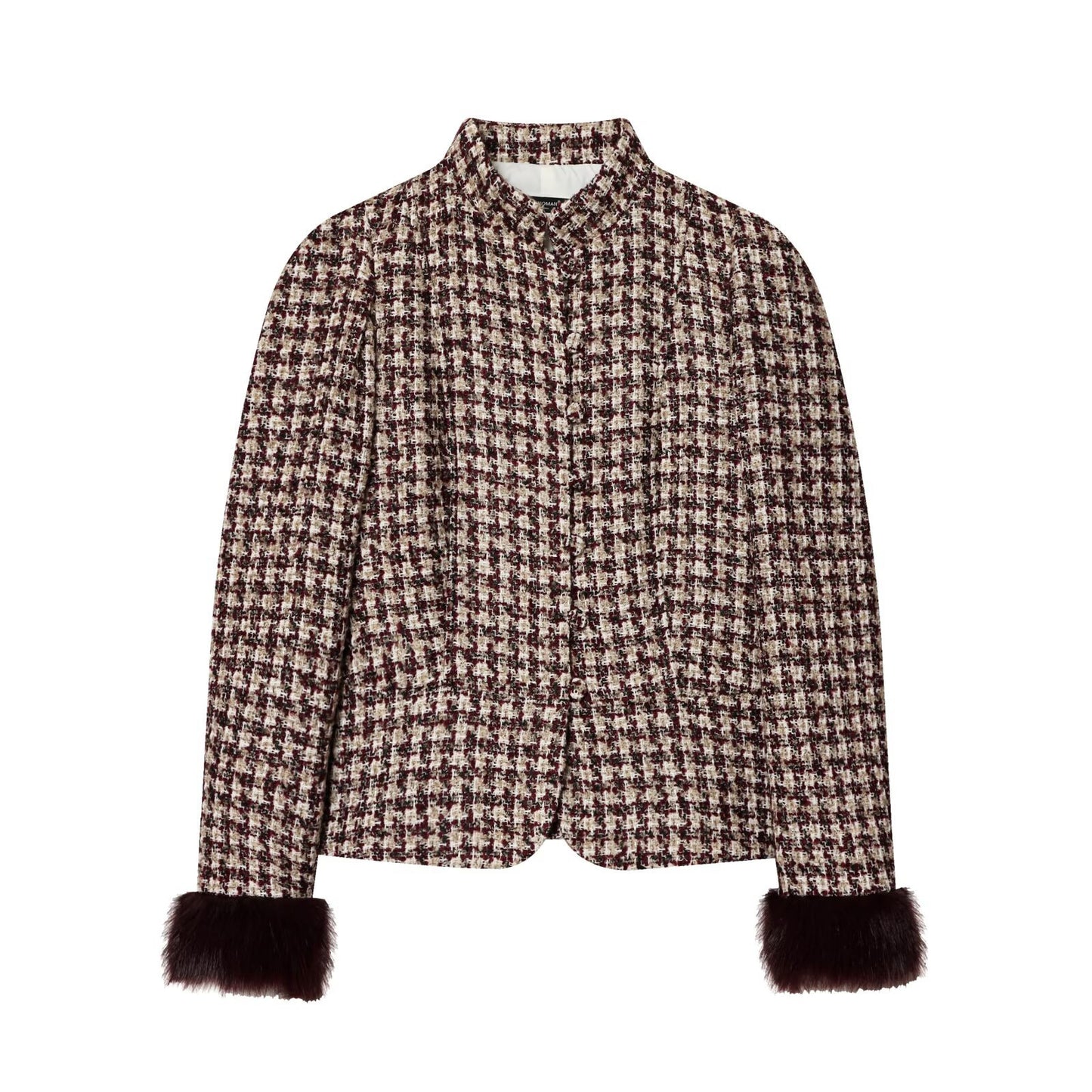 Artificial fur effect cuff jacket for women's clothing