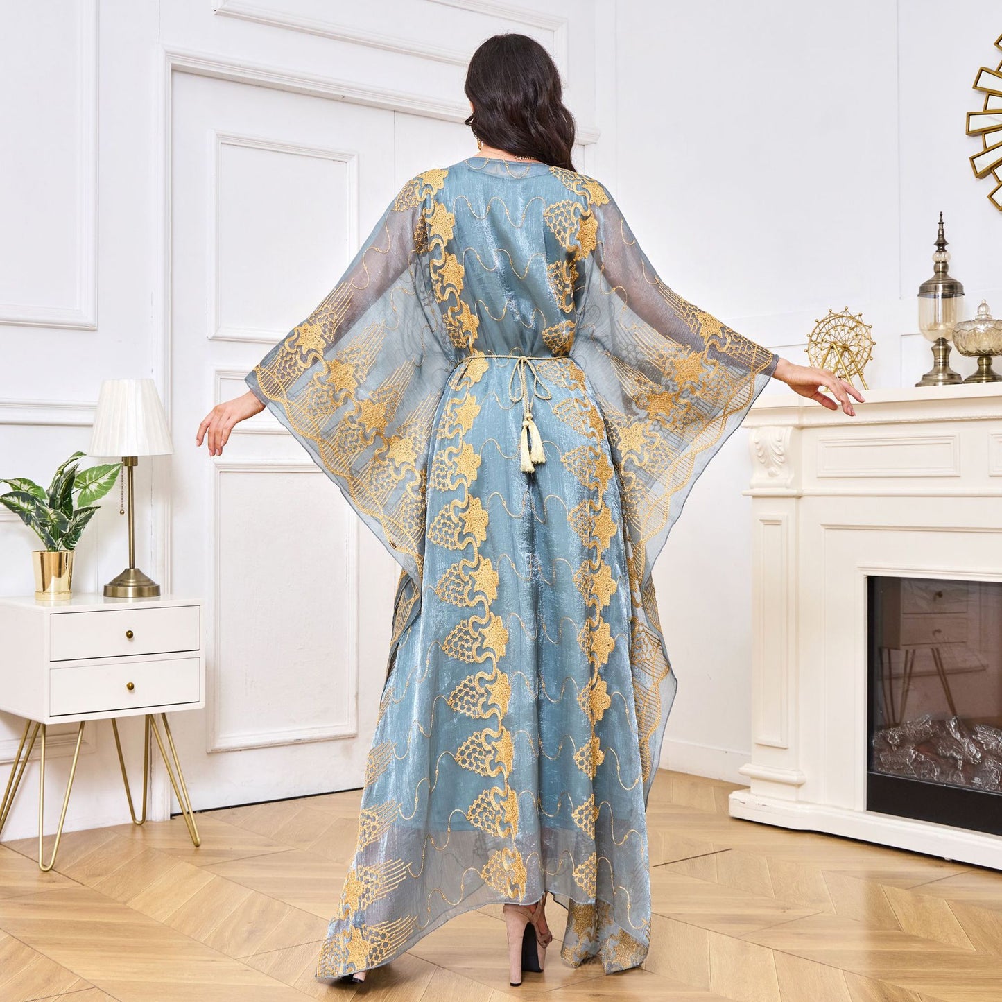 Long Robe And Long Skirt Embroidered Beaded Evening Gown Set Dress
