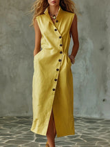 Slim-fit Elegant Single-breasted Dress With A Stand-up Collar For Women