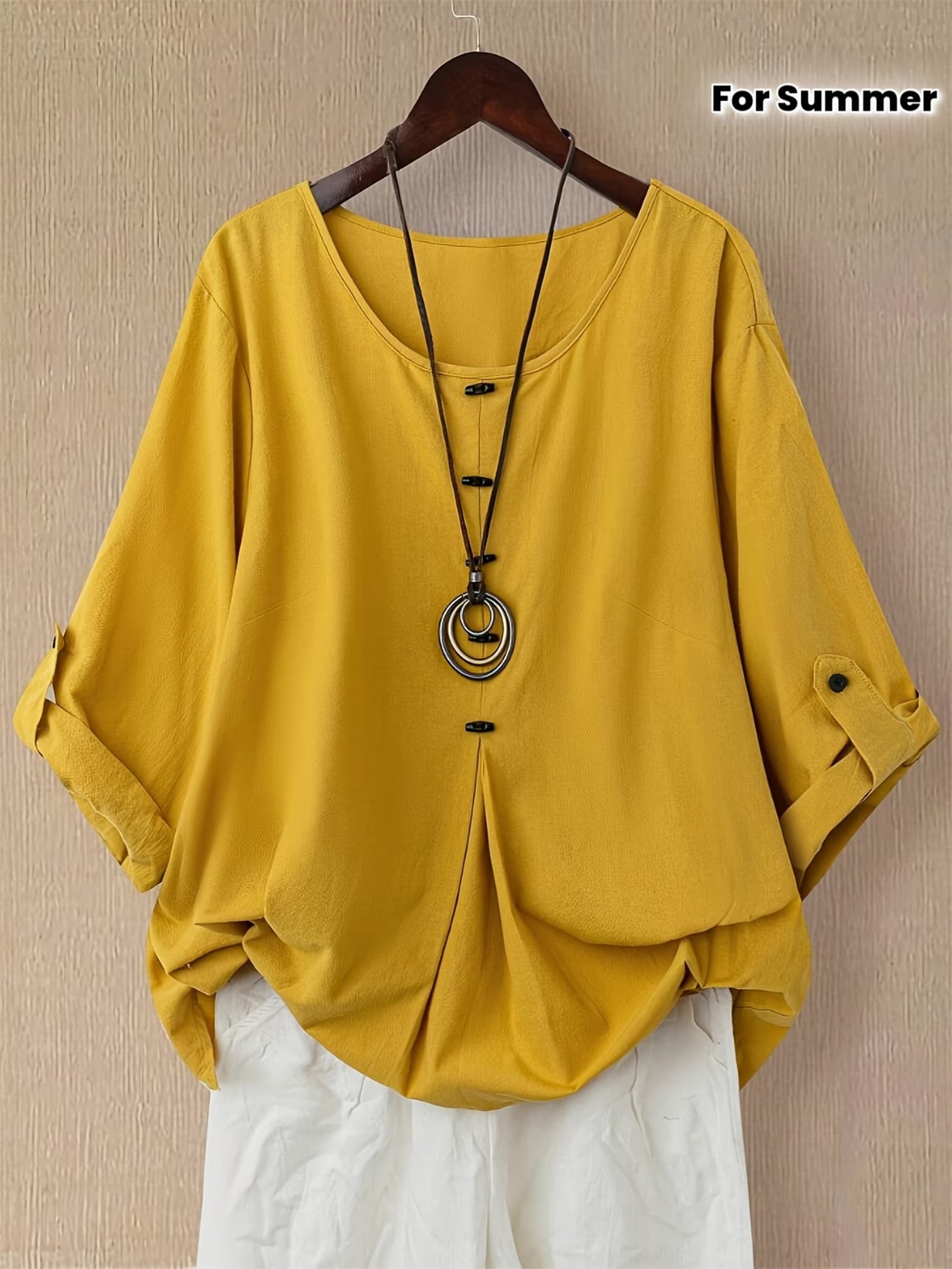 Asymmetrical Hem Long Mixed Linen Sleeve Shirt, Spring/Summer Style