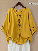 Asymmetrical Hem Long Mixed Linen Sleeve Shirt, Spring/Summer Style