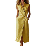 Slim-fit Elegant Single-breasted Dress With A Stand-up Collar For Women