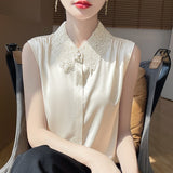 Thin Lace-trimmed Sleeveless Cardigan Vest