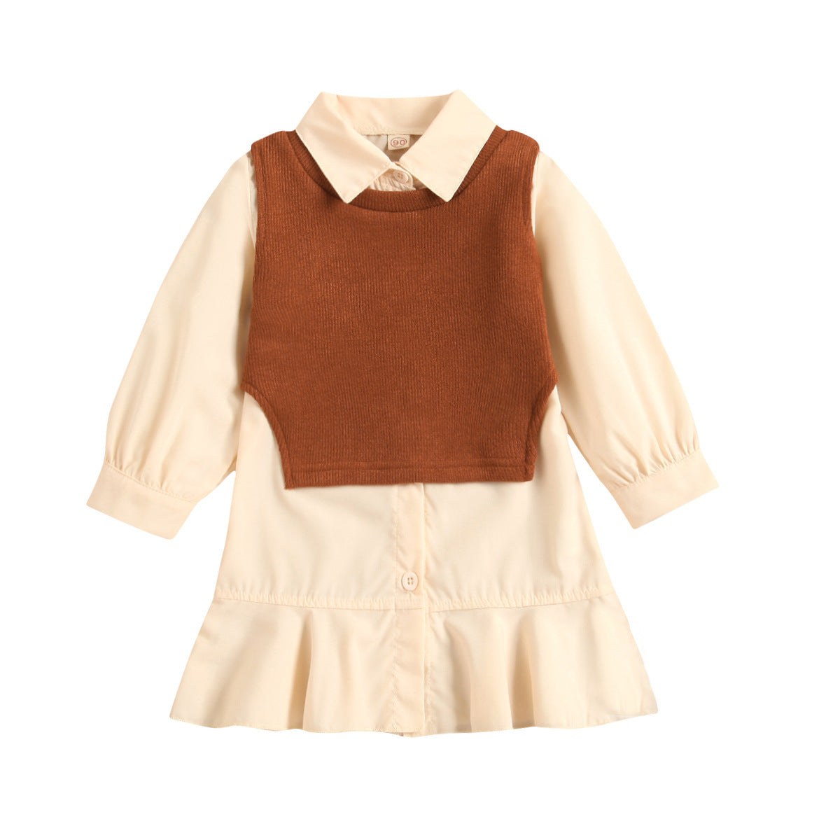Lapel Long-sleeved Ruffled Princess Dress Knitted Vest And Two-piece Vest