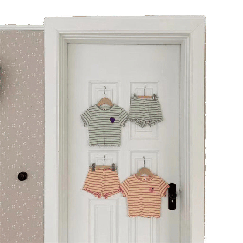 Children's Pajamas Short-sleeved Pants Thin Ice Silk Stripes