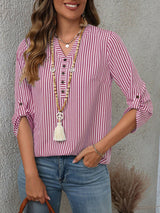 Three-quarter Sleeve Striped Versatile Stylish Top