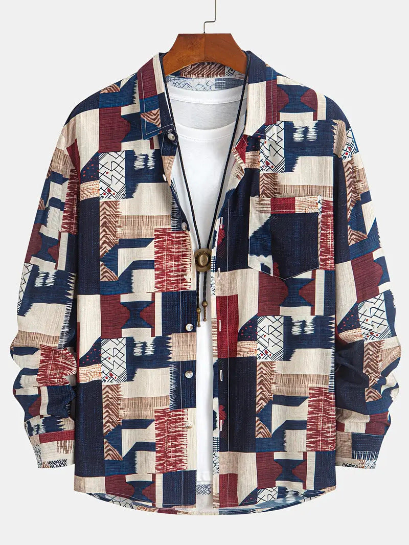 Mens Long-sleeve Striped Printed Shirt