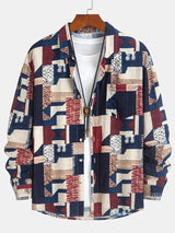 Mens Long-sleeve Striped Printed Shirt