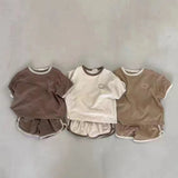 Solid Color Round Neck Short Sleeves Shorts Letter Baby Suit