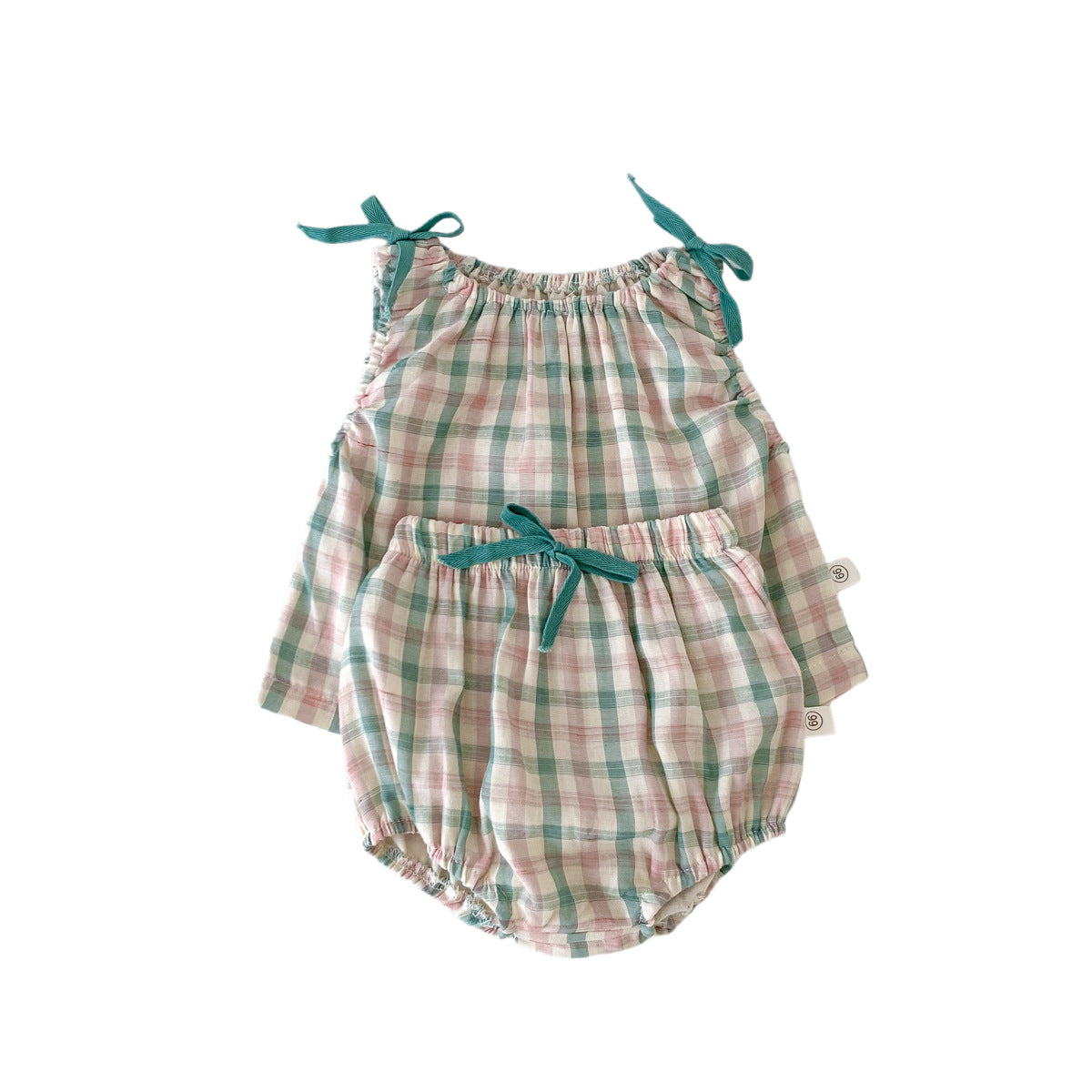 Infant Color Matching Thin Plaid Vest Shorts Set