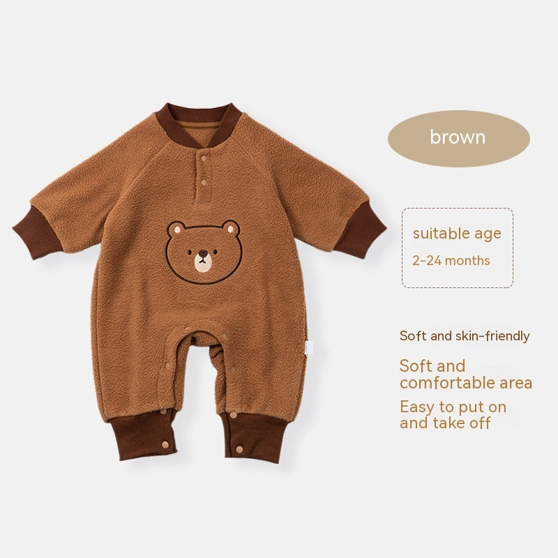 Baby Fleece-lined Cartoon Bear Thickened Jumpsuit