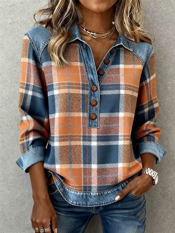 European And American Style Knitted Lapel Long-Sleeve Shirt For Women