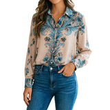 Amazon Cross-Border European Women's Shirt Printed Casual Long Sleeve