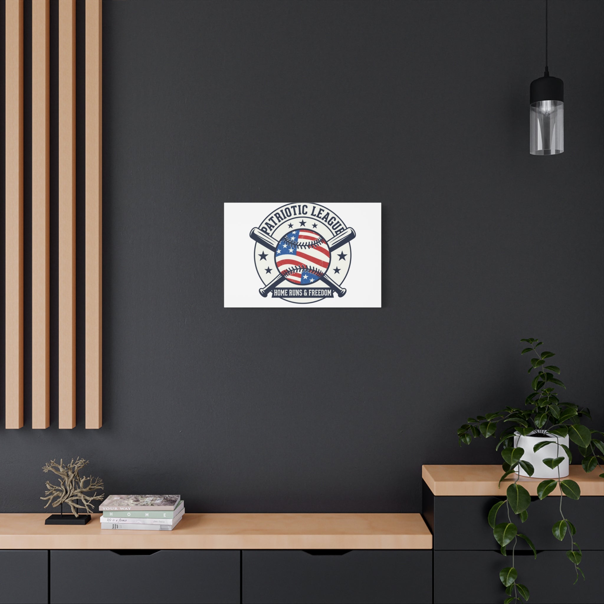 Patriotic Baseball Emblem Canvas | Vintage Red White Blue Baseball Wall Art