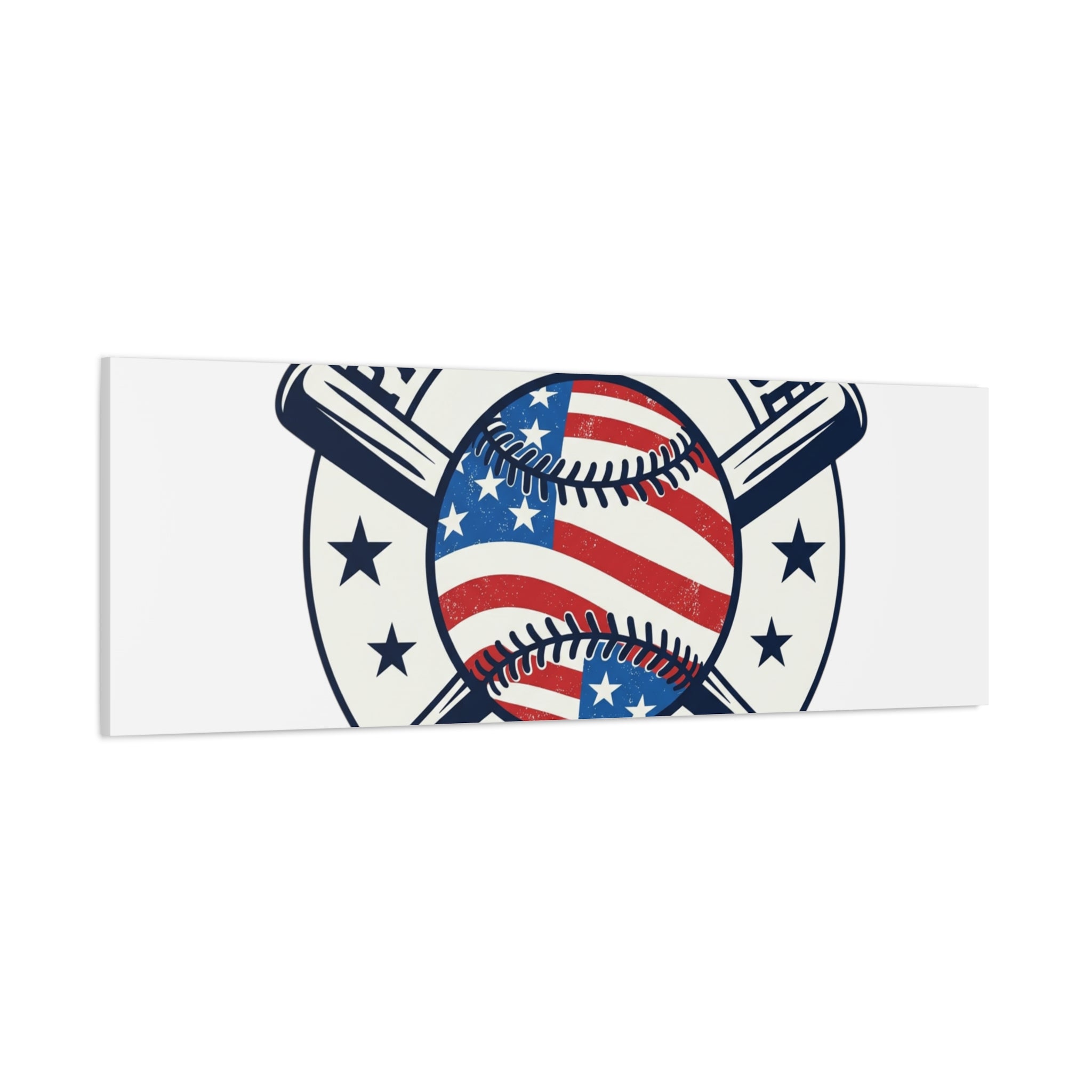 Patriotic Baseball Emblem Canvas | Vintage Red White Blue Baseball Wall Art