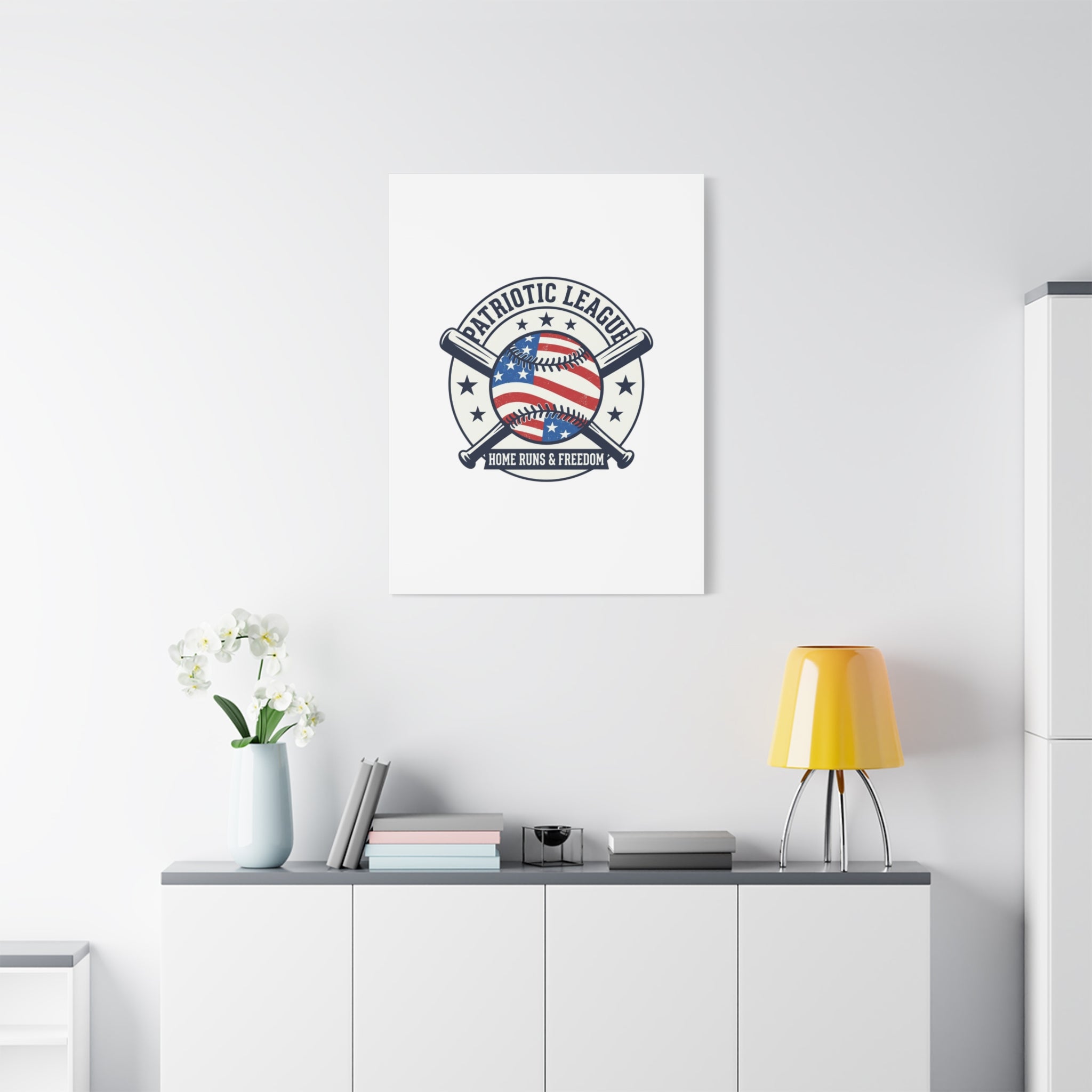 Patriotic Baseball Emblem Canvas | Vintage Red White Blue Baseball Wall Art
