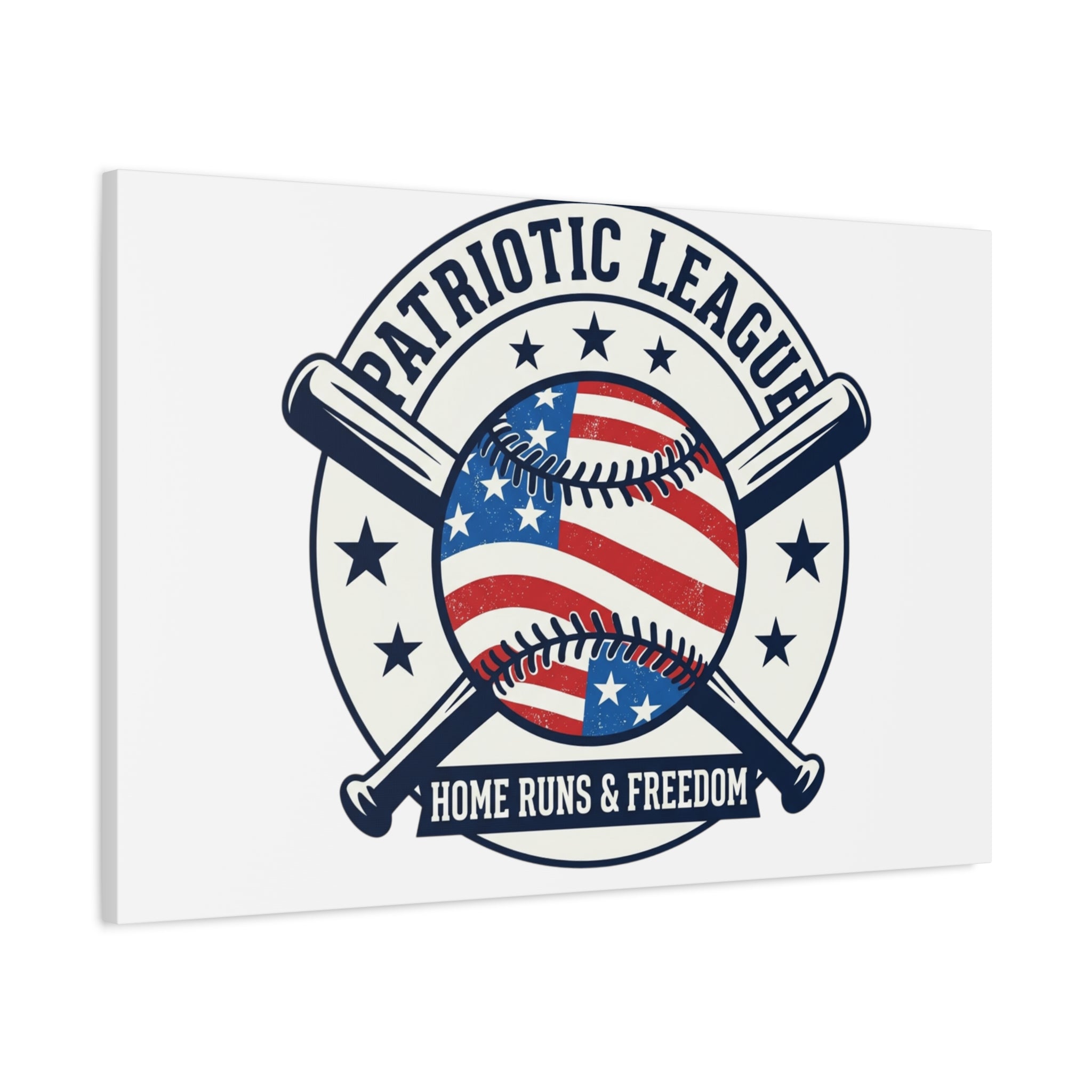 Patriotic Baseball Emblem Canvas | Vintage Red White Blue Baseball Wall Art