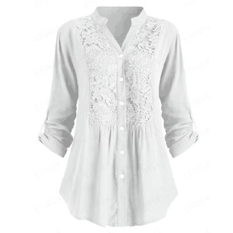 Women's Solid Color Casual Loose V-neck Shirt