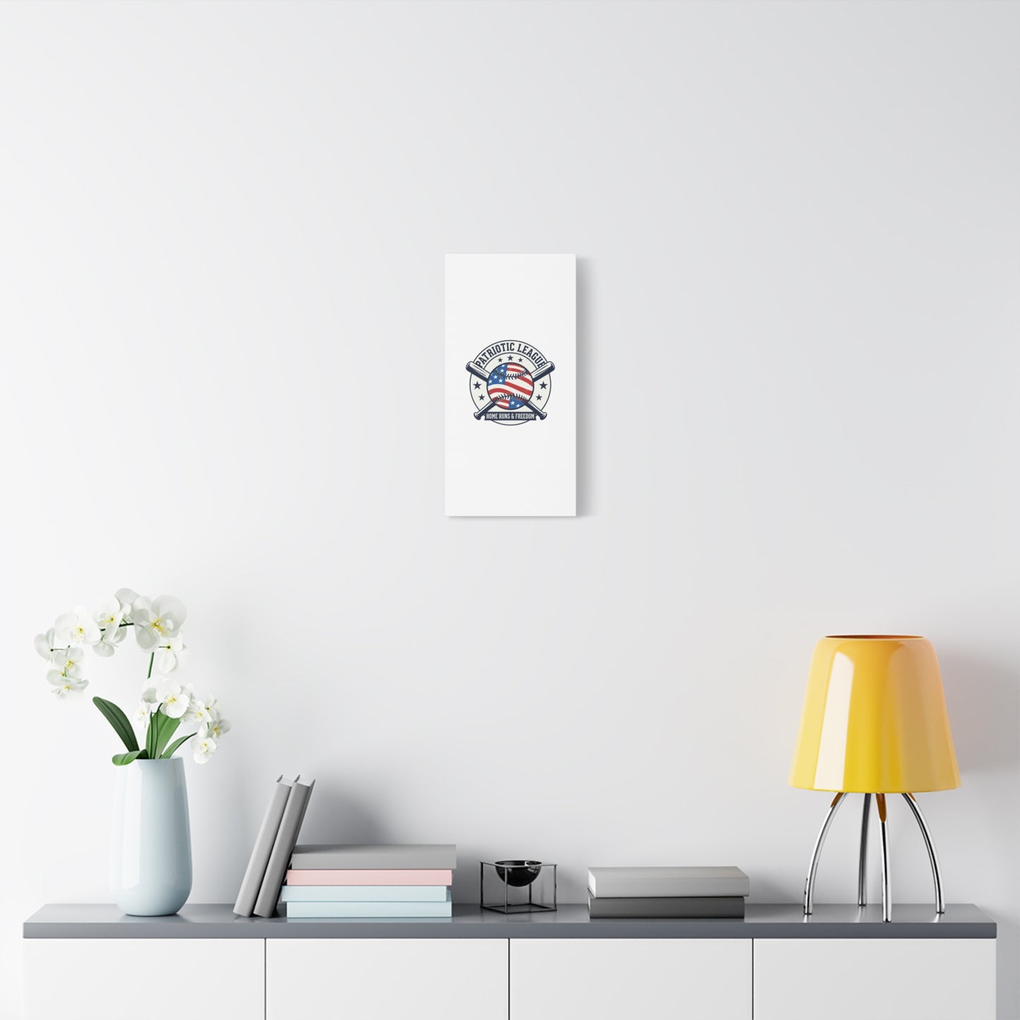 Patriotic Baseball Emblem Canvas | Vintage Red White Blue Baseball Wall Art