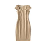 Solid color pullover square neck dress