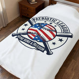 Patriotic Baseball Emblem Blanket | Red White Blue, Vintage Ballpark Graphic