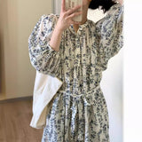 Youth-boosting Soft And Elegant Lace-up Slimming Floral Maxi Dress Wholesale
