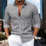 Men's Fashion Blue And White Striped Long-Sleeve Shirt