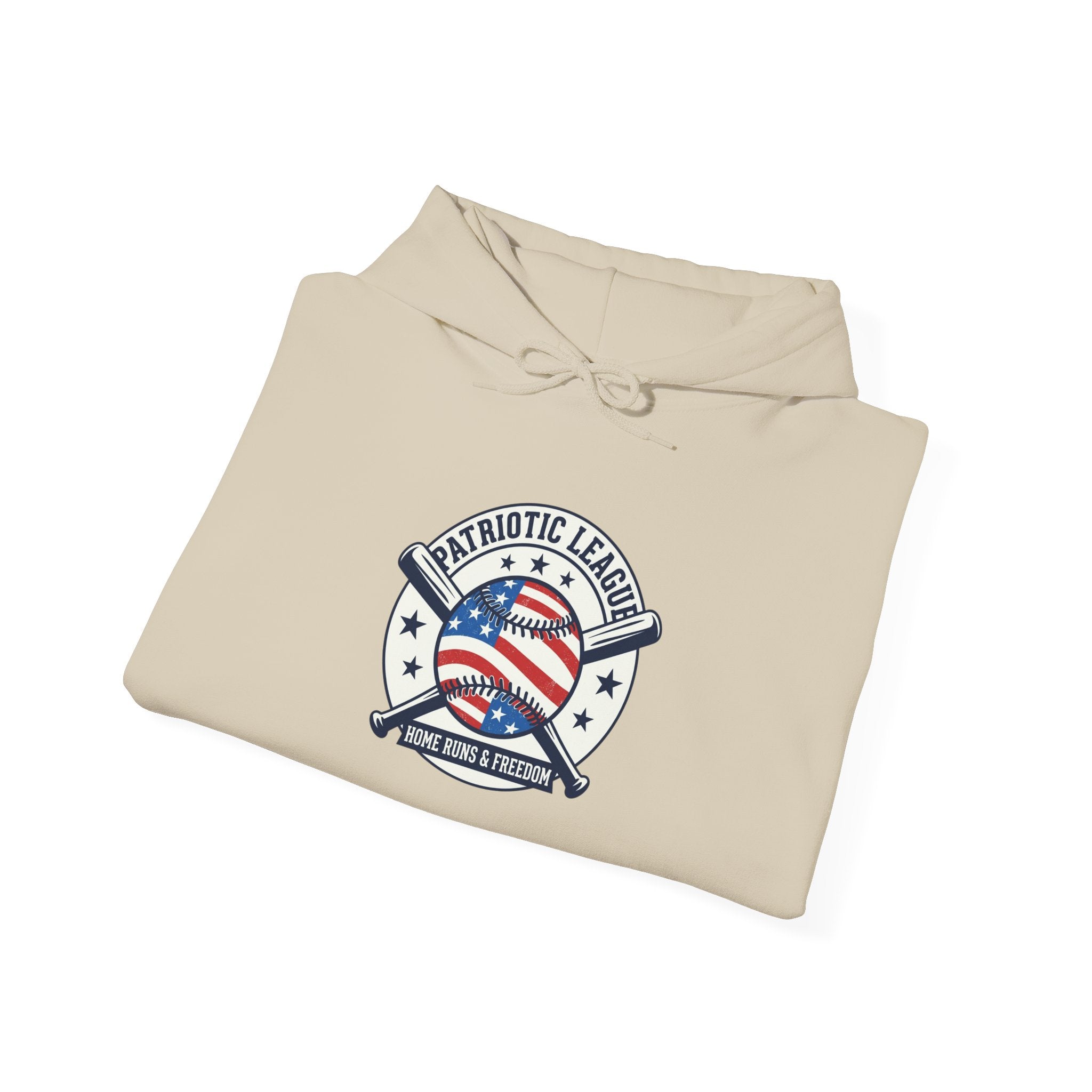 Patriotic Baseball Emblem Hoodie | vintage baseball graphic, red white blue