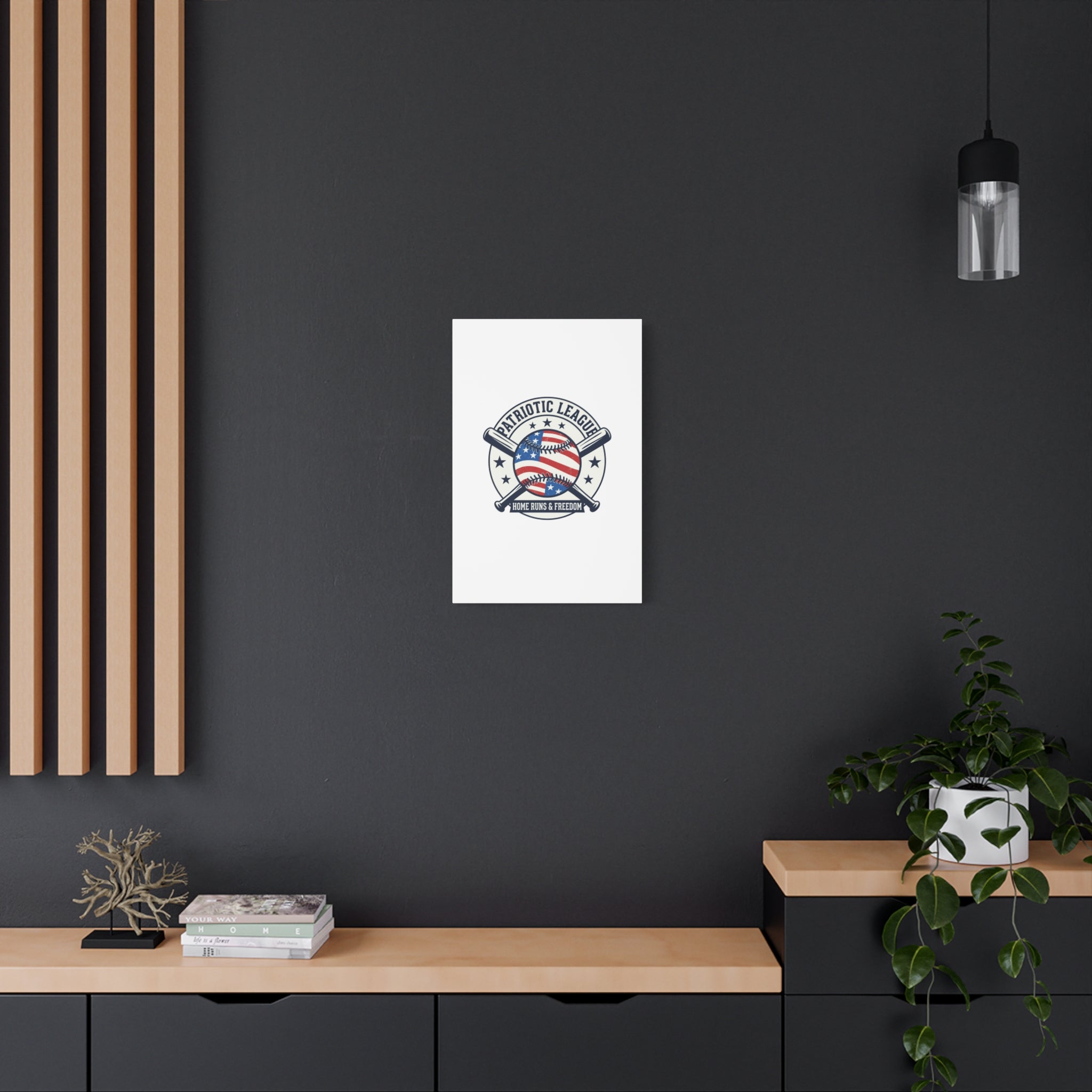 Patriotic Baseball Emblem Canvas | Vintage Red White Blue Baseball Wall Art