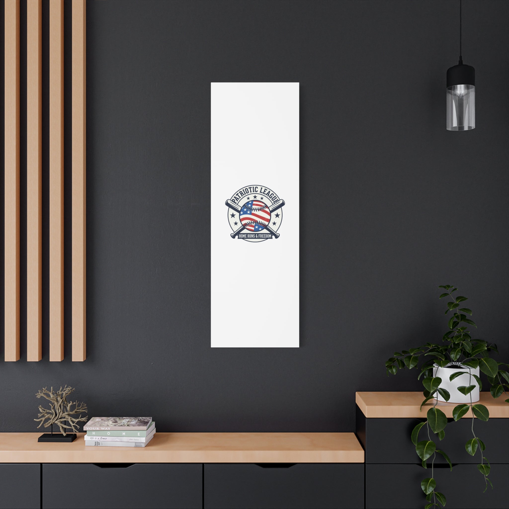 Patriotic Baseball Emblem Canvas | Vintage Red White Blue Baseball Wall Art