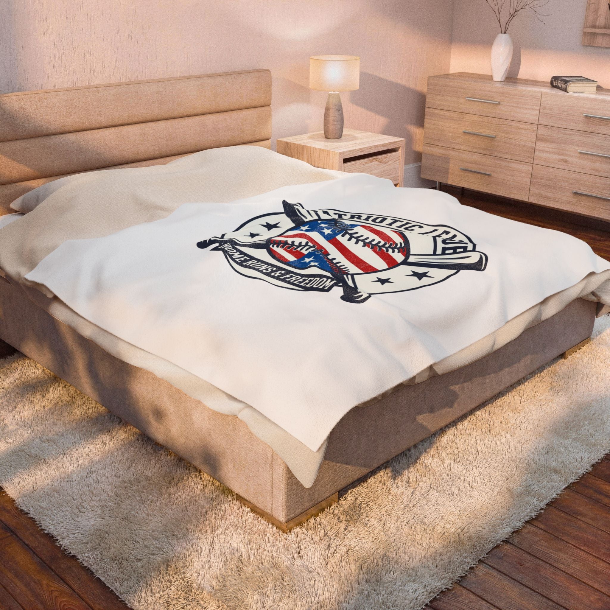 Patriotic Baseball Emblem Blanket | Red White Blue, Vintage Ballpark Graphic