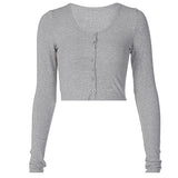 Women's Solid-Colored Single-Breasted Slim-Fit Long-Sleeve Top
