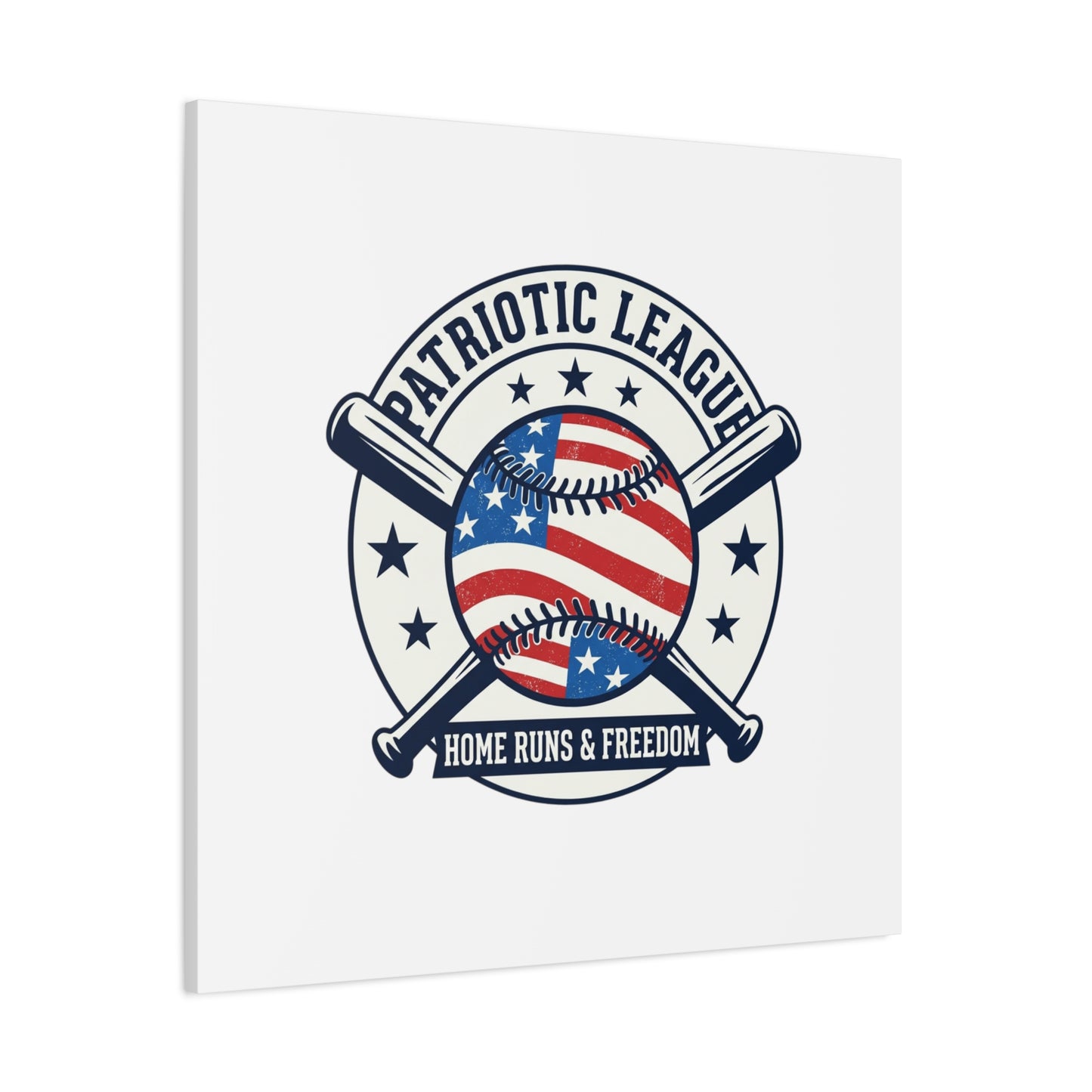 Patriotic Baseball Emblem Canvas | Vintage Red White Blue Baseball Wall Art