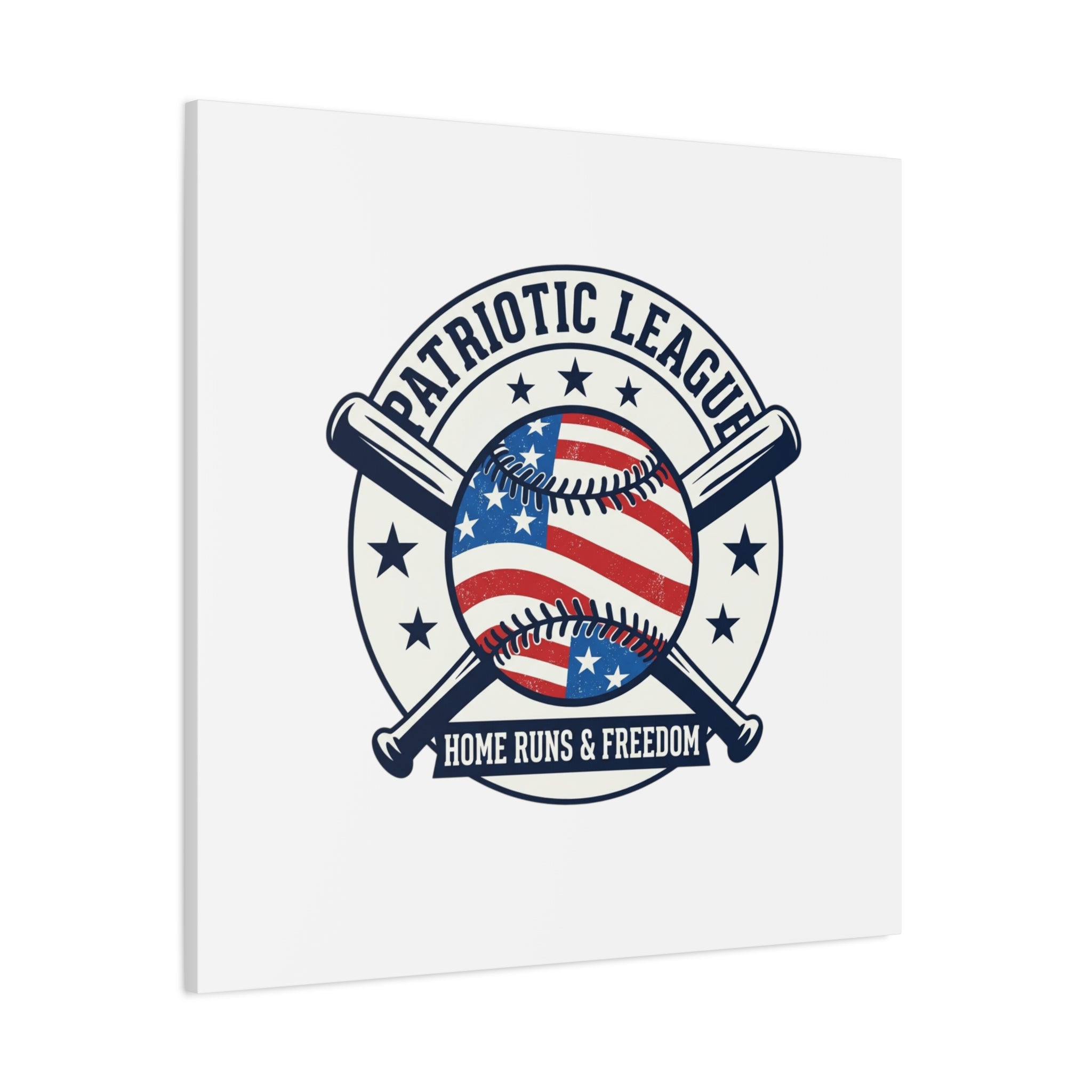 Patriotic Baseball Emblem Canvas | Vintage Red White Blue Baseball Wall Art
