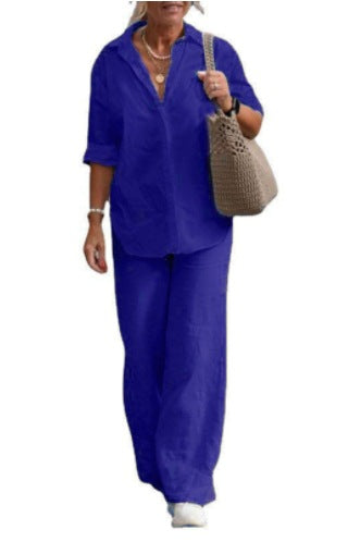 Women's Casual Solid-Colored Pants Wide-Leg Set