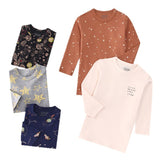 Autumn Children's Cartoon Printed Home Long-sleeved Top T-shirt Mixed Color Five Pieces