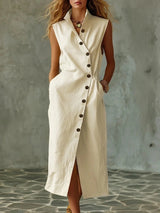 Slim-fit Elegant Single-breasted Dress With A Stand-up Collar For Women