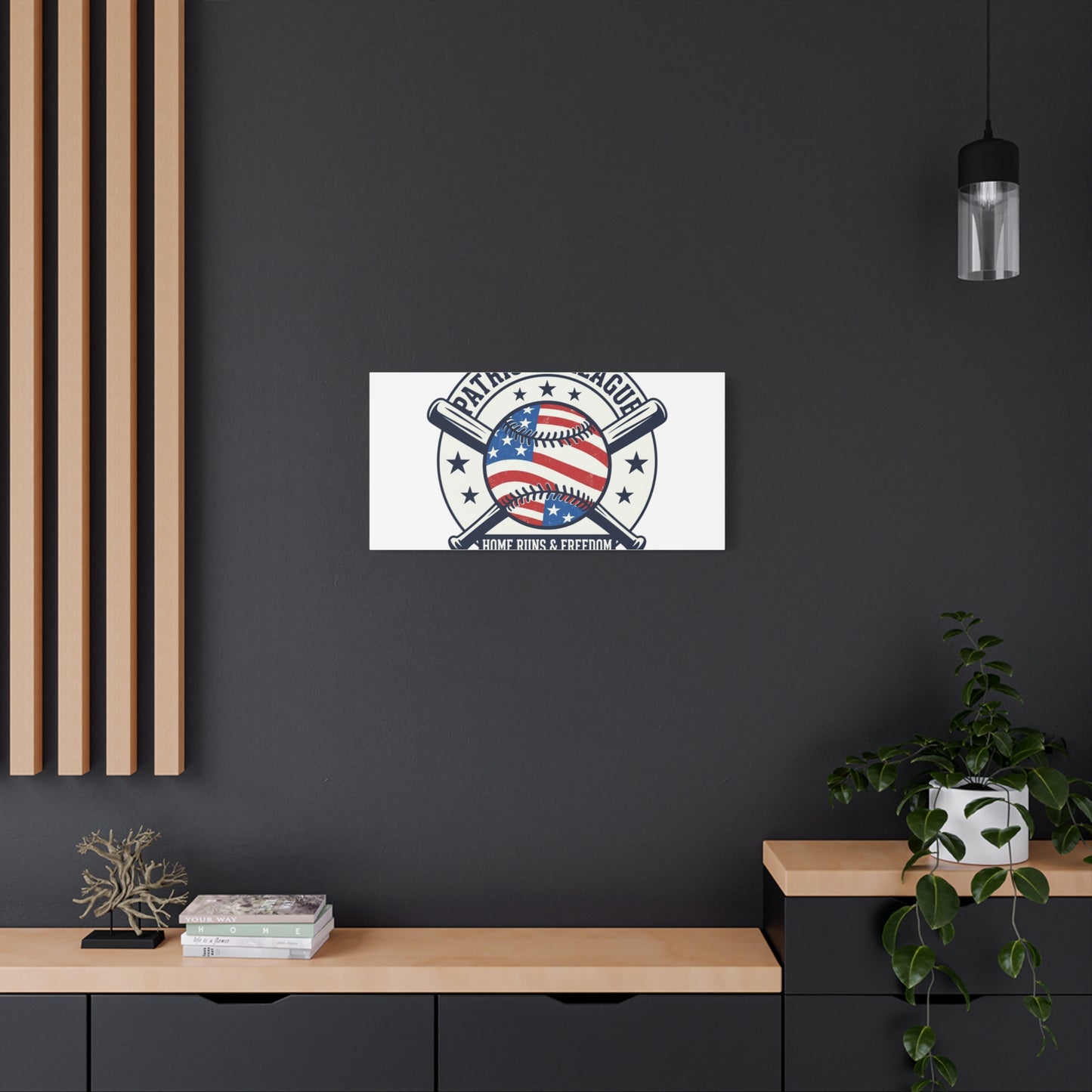 Patriotic Baseball Emblem Canvas | Vintage Red White Blue Baseball Wall Art