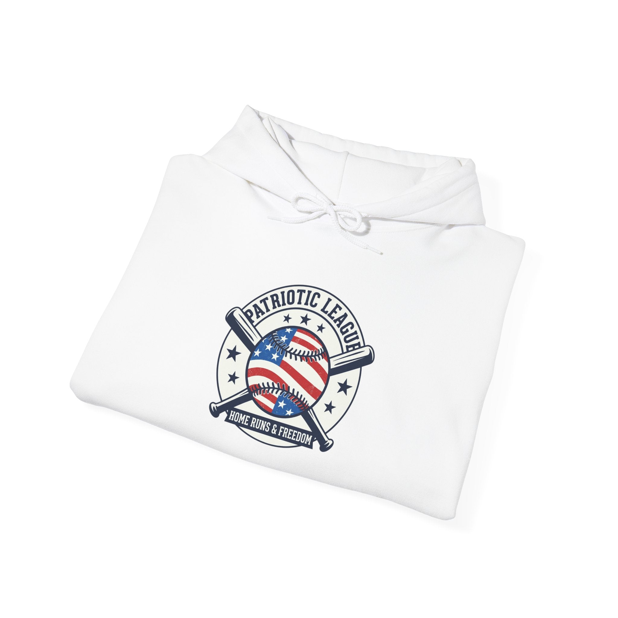Patriotic Baseball Emblem Hoodie | vintage baseball graphic, red white blue