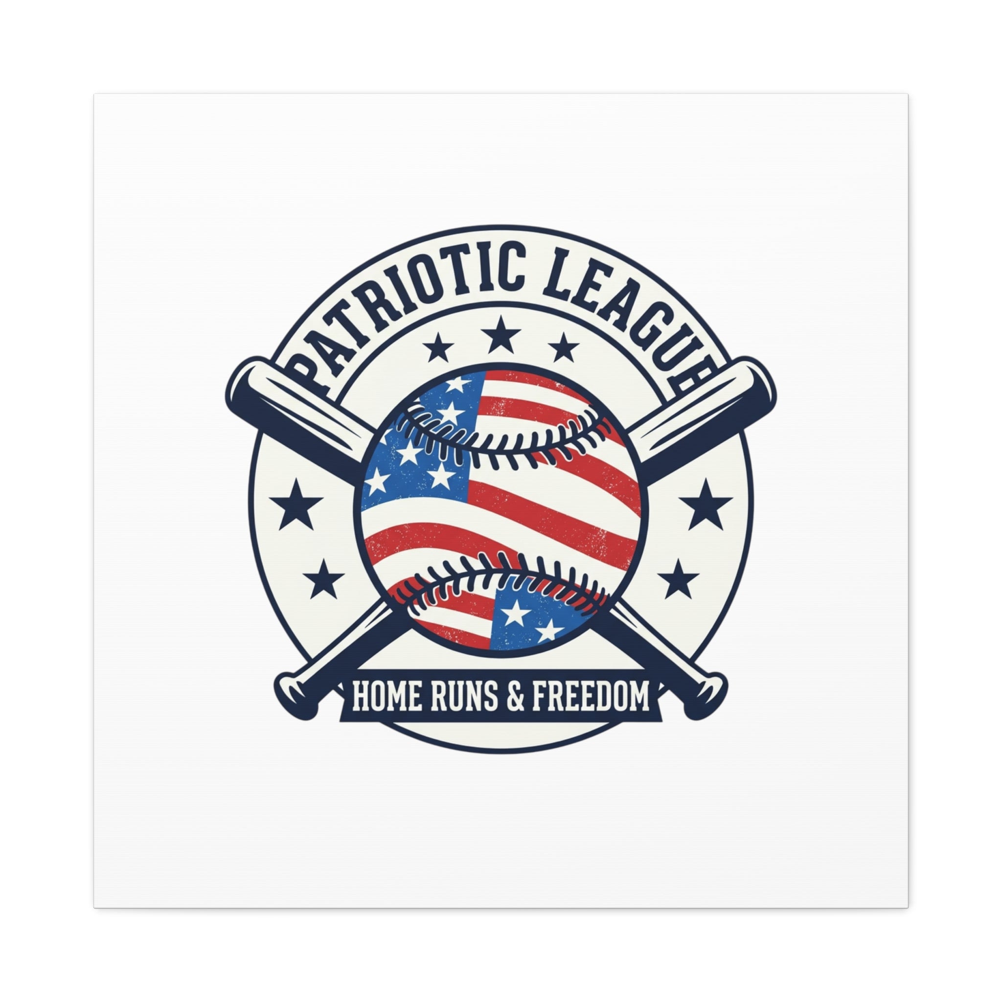 Patriotic Baseball Emblem Canvas | Vintage Red White Blue Baseball Wall Art