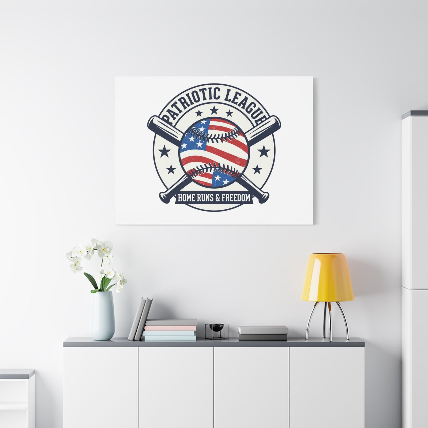 Patriotic Baseball Emblem Canvas | Vintage Red White Blue Baseball Wall Art