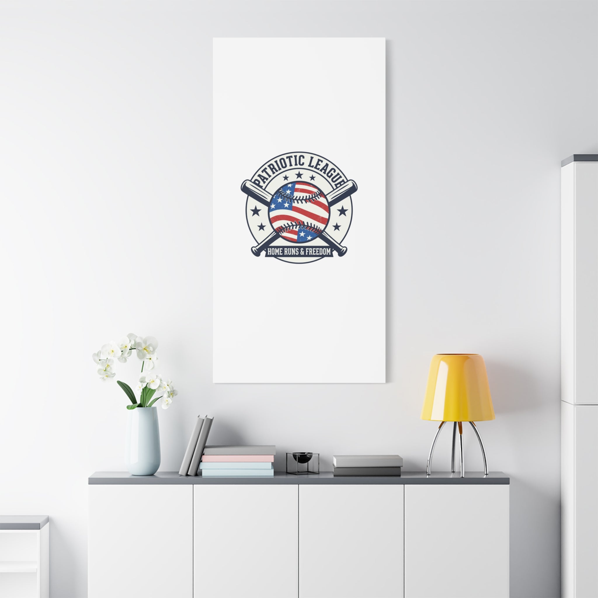 Patriotic Baseball Emblem Canvas | Vintage Red White Blue Baseball Wall Art
