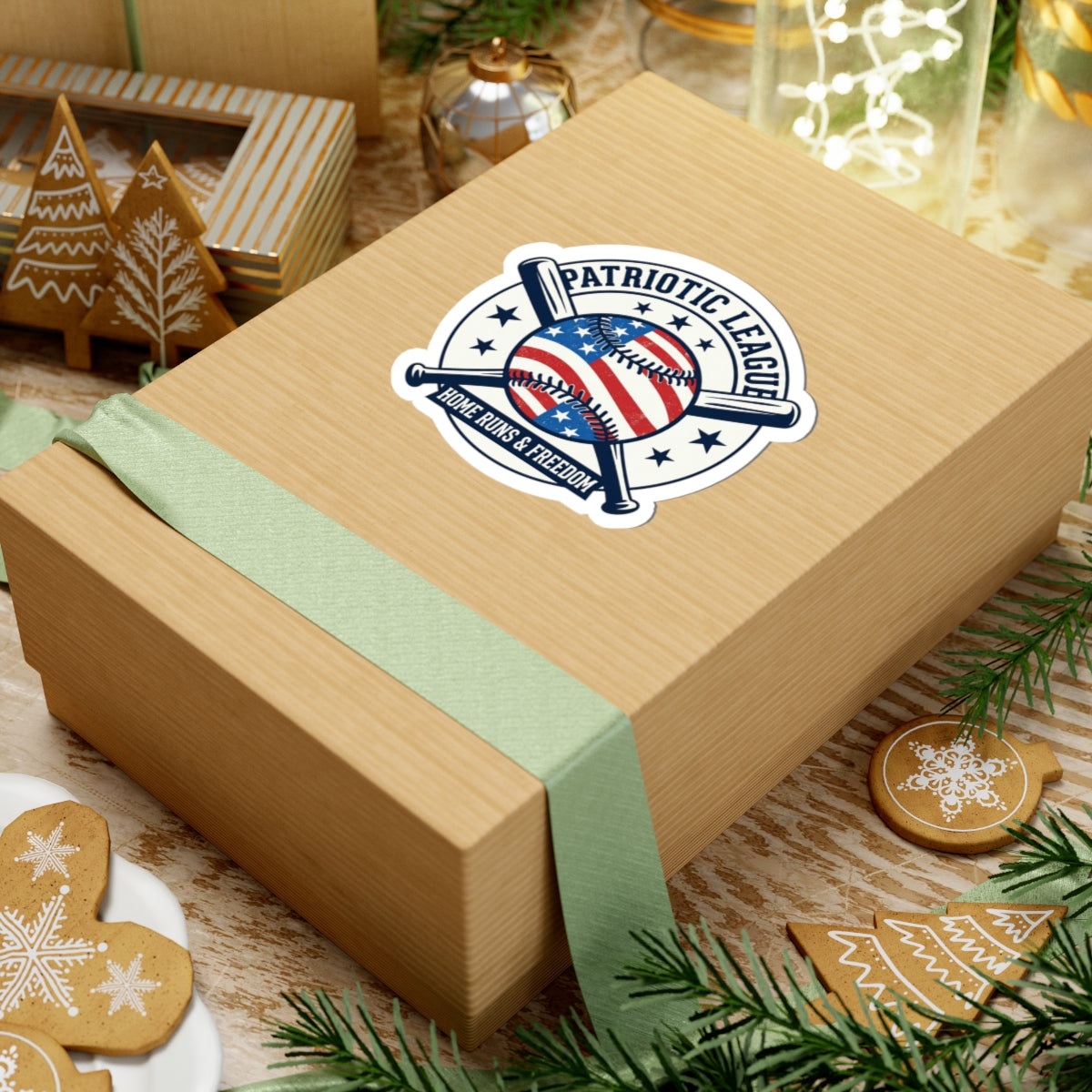 Patriotic Baseball Logo Sticker | Kiss-Cut, Vintage Ballpark Aesthetic