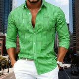 Men's Fashion Blue And White Striped Long-Sleeve Shirt