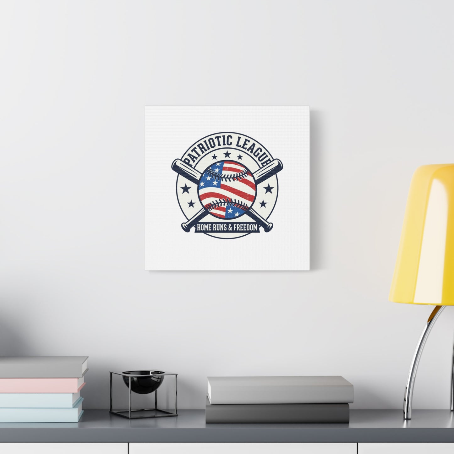 Patriotic Baseball Emblem Canvas | Vintage Red White Blue Baseball Wall Art