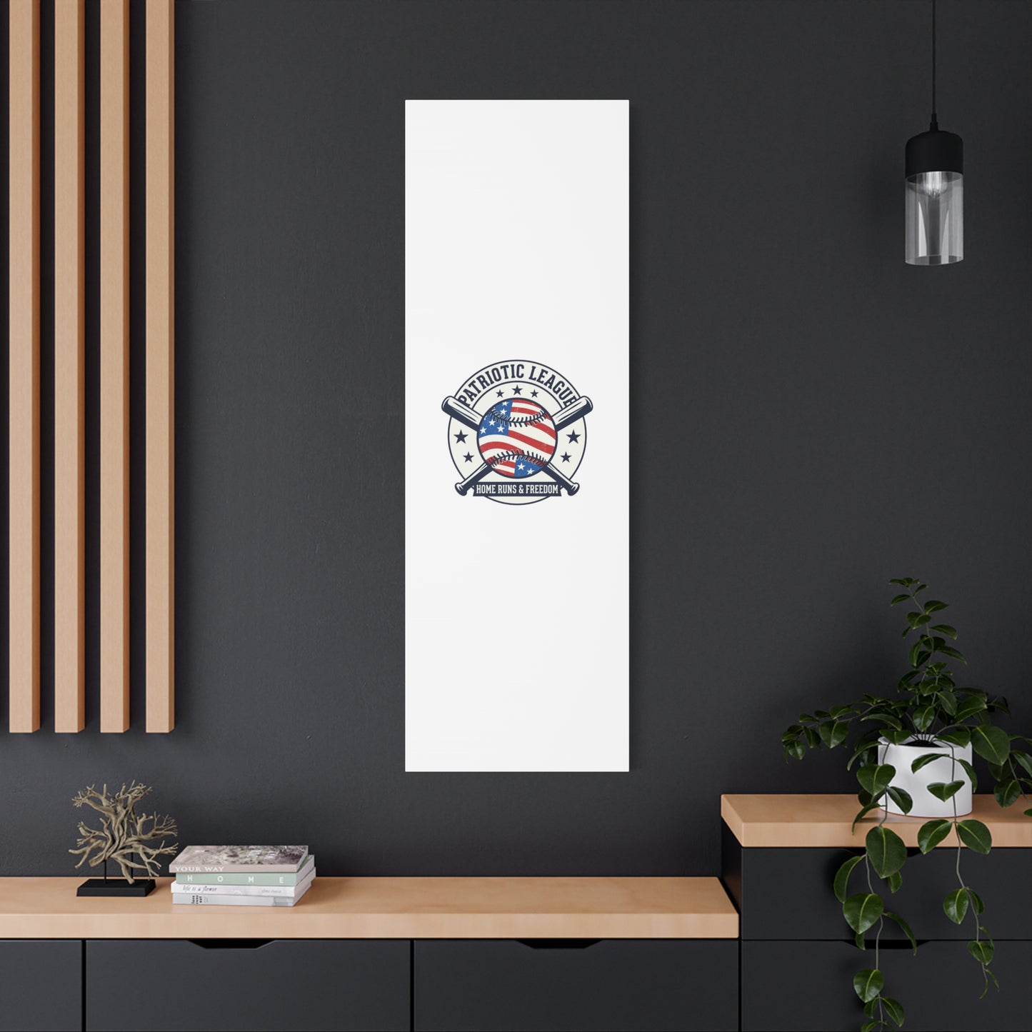 Patriotic Baseball Emblem Canvas | Vintage Red White Blue Baseball Wall Art